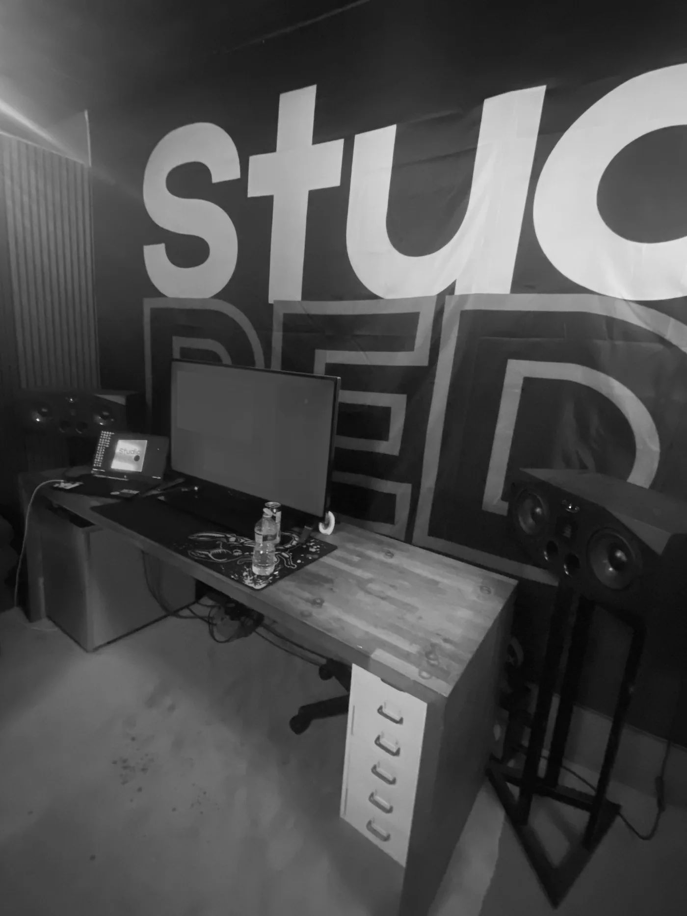 Studio RED production setup and wall branding